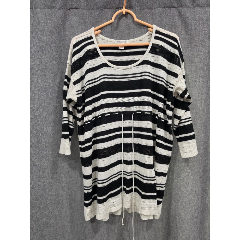 Motherhood Maternity XL Black White Striped Knit Sweater Tunic Drawstring